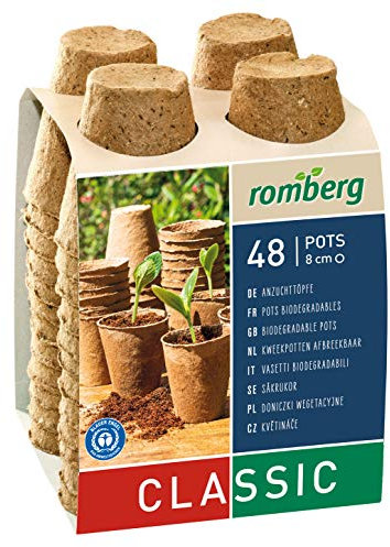 Romberg Anzuchttöpfe Classic rund ø 8 cm (48 Stück, biologisch abbaubar, torffrei, einfache Anwendung) 10091108