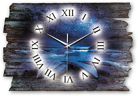 Kreative Feder Designer Wanduhr Milchstraße aus Holz Größe 40x27cm - Funkuhr im Landhaus-Stil Shabby-Style Made in Germany leise ohne Ticken (Milchstraße, leises Funkuhrwerk)