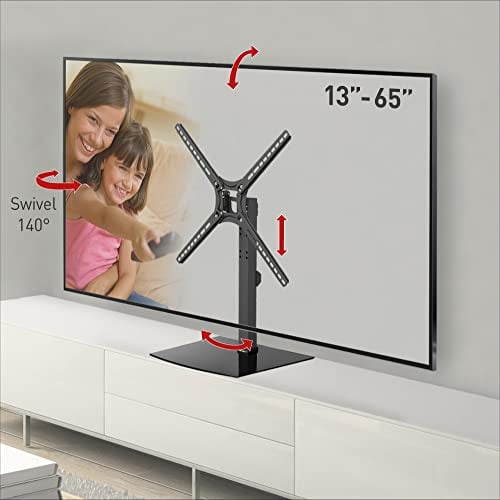 Barkan Support TV de Table pivotant et inclinable de 29 à 147,3 cm - Base Plate/incurvée - Peut Supporter jusqu'à 25 kg - Verre trempé breveté - Compatible avec écran LCD LED OLED, Noir (S320.B)