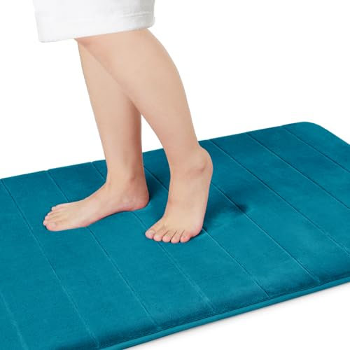 Yimobra Memory Foam Bath Mat Large Size 44 x 24 Inches, Comfortable, Soft, Super Water Absorption, Machine Wash, Non-Slip, Thick, Easier to Dry for Bathroom Floor Rug, Peacock Blue