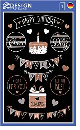 AVERY Zweckform 57079 Papier-Sticker Happy Birthday 18 Aufkleber (selbstklebend mit Glanzeffekt, Deko, Geburtstag, Geschenke, Karten, Glückwünsche, Party, Dekorieren, Fotoalbum, Buttel Journal)