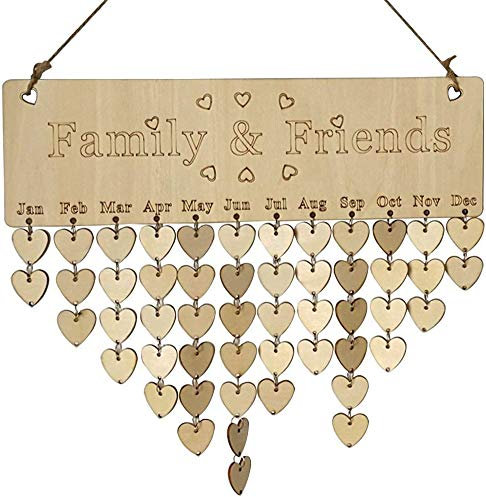 Aokshen Calendrier en bois pour la famille ou les amis, panneau décoratif avec étiquettes pour rappel des anniversaires