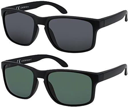 La Optica B.L.M. Sonnenbrille Herren UV400 Retro Sportbrille Fahrradbrille - Doppelpack Set Matt Schwarz (1 x Grau, 1 x Grün Klassisch)