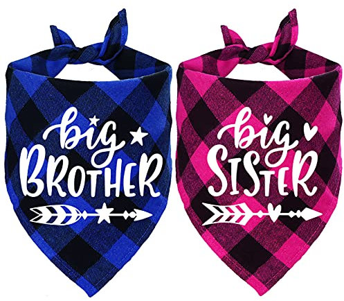 STMK Big Brother Big Sister Dog Bandana, Schwangerschaftsankündigung, Plaid Dog Bandana, Gender Reveal Photo Prop, Pet Scarf Zubehör, Pet Scarves for Dogs