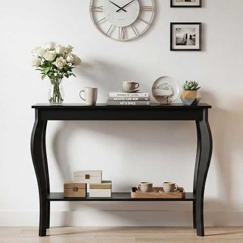 ChooChoo Schmaler Konsolentisch, schicker Akzent-Sofatisch, Eingangstisch, 90 cm, Schwarz