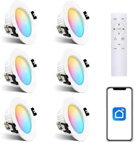 Arotelicht LED Einbaustrahler 5W RGBW Bluetooth 6pcs, led Deckenleuchte mit fernbedienung Dimmbar Deckenstrahler Deckenspots 2700K-6500K für Wohnzimmer, Schlafzimmer, Küche, KTV, Bars