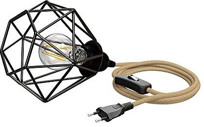 ledscom.de Käfig-Leuchte klein, LEKA mit Hanfkabel, Stecker, Schalter, 3 m, inkl. E27 Lampe max. 963lm, 3-Stufen dimmen, warmweiß