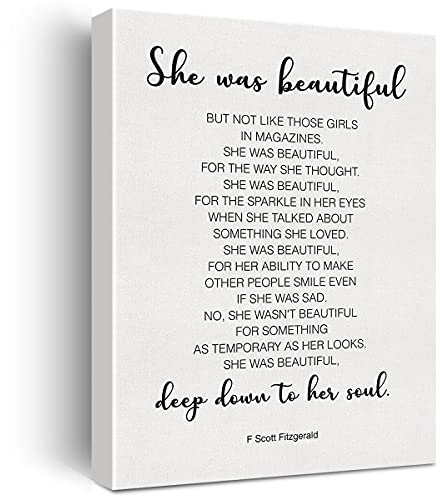 Inspirierende Wanddekoration She Was Beautiful F. Scott Fitzgerald Zitat auf Leinwand, Gemälde für Zuhause, Esszimmer, Wohnzimmer, Wanddekoration, gerahmt, Kunstwerk, Geschenke (30,5 x 38,1 cm)