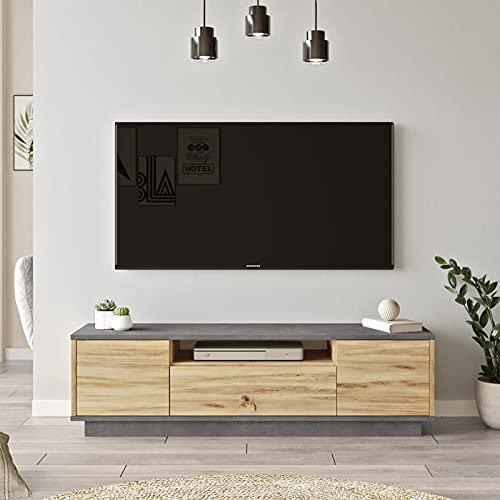 Mueble TV Luvio 140cm, Color Roble-Gris, 355x1400x395