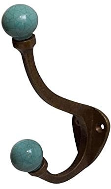 Knober Türkis krakeliert Vintage Garderobenhaken | Antik-Look Bronze Keramik | Wandhaken,
