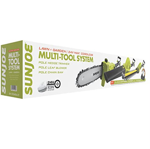 Sun Joe 24V-GTS4004-XT 24V IONMAX Blower,Hedge Trimmer & 8-in Pole Saw Kit w/2x24V 2.0-Ah Batt, Charger & Pole