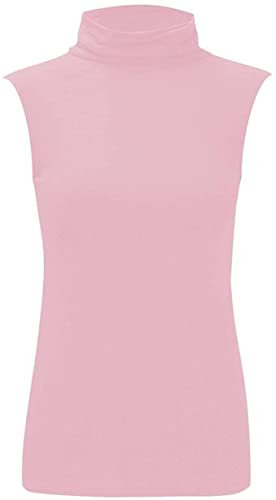 Purple Hanger Womens Sleeveless High Roll Polo Turtle Neck Vest Top Ladies Stretch Casual Plain Polo T-Shirt Jumper Tank Top for Women and Girls Warm Winter Wear Plus Size 8-22 (8-10, Baby Pink)