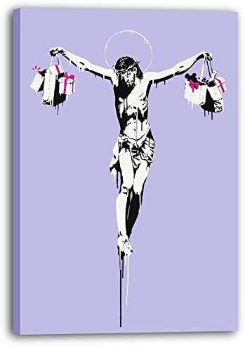 Printistico Leinwandbild Jesus - Konsumkritik, Street-Art Banksy - Moderner Kunstdruck, Wohnzimmer, Inneneinrichtung Deko