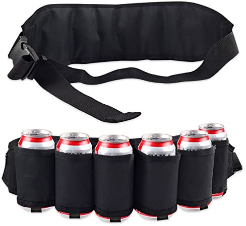 Gokelomg 6 Tragbare Flasche Taille Gürtel Tasche Flaschen Getränke Dosen Halter, Schwarz