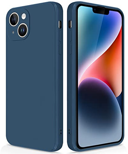 GiiYoon Coque pour iPhone 14 Case en Silicone, Coque Antichoc Etui Housse Silicone Ultra-Mince avec Couche Intérieure en Fibre et Protection pour Caméra, Bleu