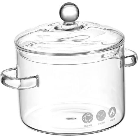 Operitacx Clear Glass Cooking Pot, 1350ml Microwave Saucepan with Lids, Heat Resistant Stockpots for Soup Milk Pasta Food Instant Ramen Korean