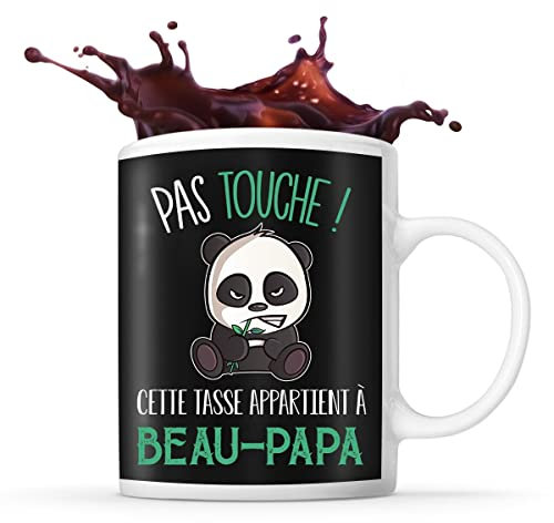 Planetee Tasse noir Pas Touche Panda Beau-Papa | Mug original pour beau père idéal pour cadeau de noël et anniversaire