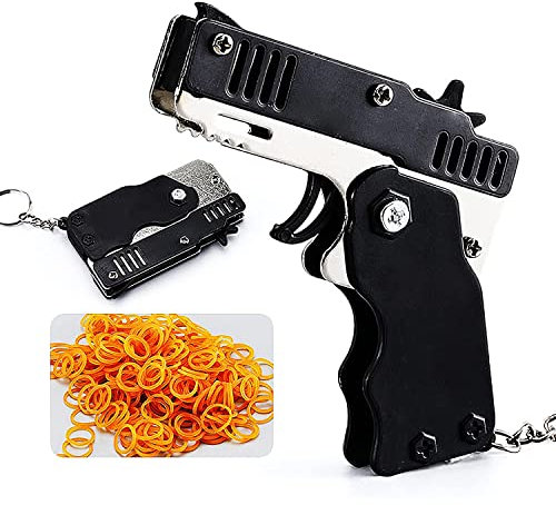 Metal Burst Collapsible Rubber Bands Gun, Safe Portable Rubber Band Children's Toy, Portable Shooting Game Outdoor Indoor Activities Toy, for Boy Kids (Black)