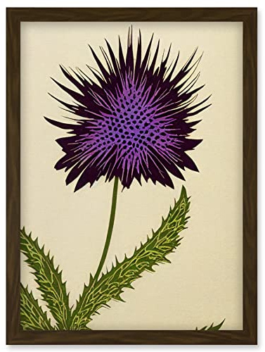 Wee Blue Coo Stylized Modern Purple Scottish Thistle Flower Illustration Artwork Framed Wall Art Print A4