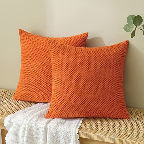 EMEMA Kordsamt Kissenbezug Herbst Dekorative Granulat Sofakissen Dekokissen Kissenbezüge Kissenhülle Couchkissen Überwurf Kissen Bezug Zierkissen für Couch Sofa Wohnzimmer 2er Set 50x50 cm Orange
