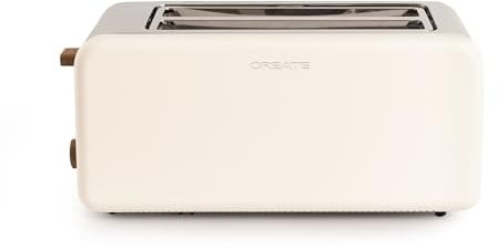 CREATE/TOAST RETRO XL/Toaster Cremeweiß / 6 Leistungsstufen, Krümelschublade, Thermostat, Auftauen, Aufwärmen, 2 breite Scheibenschlitze, 1500W