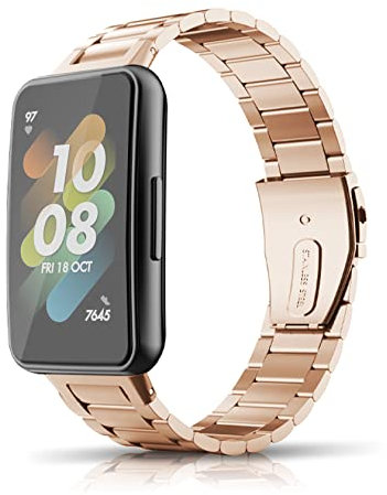 ToVioc Correa Compatible con Huawei Band 7, Caballero Elegante, Correa de Reloj de Metal de Acero Inoxidable para Huawei Band 7 - Oro Rosa