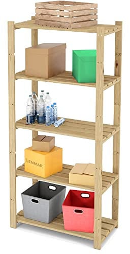 Lenmar Serie B Holzregal, Kiefer, Holz, Hellbeige, B-27 170 x60 x 40 cm, 5 Böden, Bücherregal, Holzregal, Standregal, Wandregal, Regal mit 5 Böden, Büroregal, für Wohnzimmer, Lagerregal