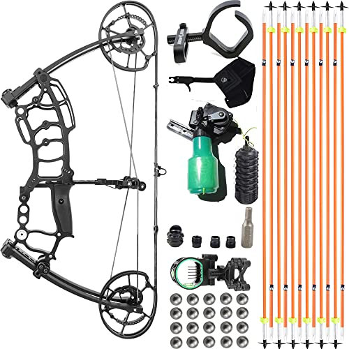 wolfman Bogenschießen Compoundbogen Set 40–65lbs Erwachsene Einstellbar 320/420 FPS Katapult Stahlkugel Dual-Use Jagdbogen 6061 Aluminiumlegierung Angel Bogen Pfeil Set (E)