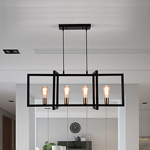 Ganeed Farmhouse Chandelier Matte Metal Modern Hanging Lamp Rustic Ceiling Light Black 4 Lights