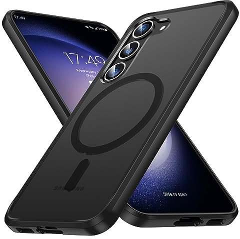 FNDMIL Magnet für Samsung Galaxy S23 Hülle mit MagSafe [NO.1 Magnetisch] [Anti-Fingerabdruck] [Militärschutz Stoßfest] Translucent Matt Hart Rückteil mit Weich Silikon Bumper Dünn Case 6,1'', Schwarz