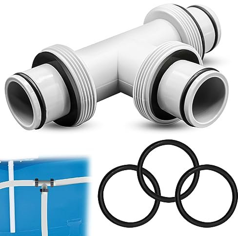 CANIPHA Adaptateur de Tuyau de Piscine, raccord Tuyau Piscine 3,8 cm à 3,8 cm avec 3 Joints en Caoutchouc, connecteurs Pompe Piscine en T pour Adaptateur Filtre Tuyau Piscine Hors Sol (3 interfaces)