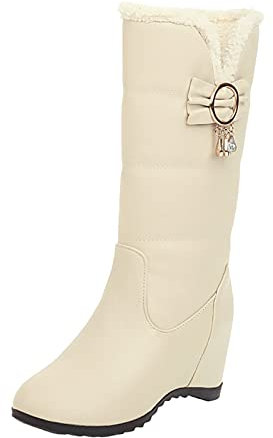 Stivali Donna Estivi Traforati con Tacco Stivali Cowboy Donna 35 Stivali Estivi Donna Traforati Zeppa Stivali Donna Estivi Alta Allacciare Tela Stivali Ciabatte Donna Beige #1 40