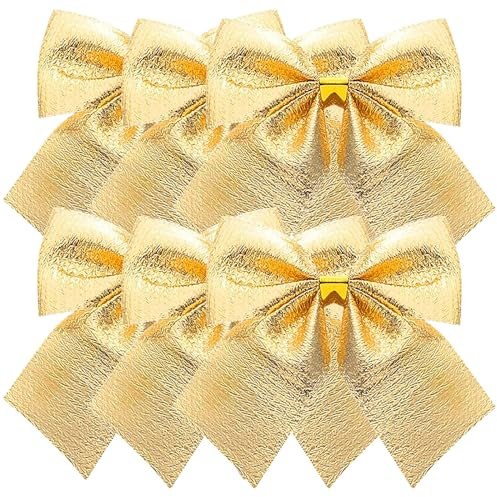 FOMIYES 12er Set Goldene Mini-Weihnachtsschleifen - Für Geschenkverpackung, Christbaumschmuck & Girlanden