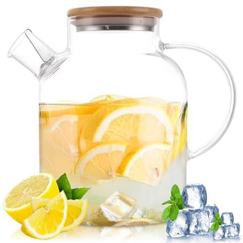 APACALI Theiere Verre avec Filtre, 1800 ml Théière en Verre Transparente avec Infuseur, Theiere en Verre avec Couvercle en Bambou, pour Contenants de Thé aux Fruits et Théière en Fleurs