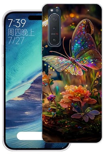 WUACYEAMING Hülle für Sony Xperia 5 II 5G,Aesthetic Motiv Weiche Silikon Muster TPU Bumper Stoßfest Schutzhülle Transparent Mädchen mit Cover HandyHülle case Pattern-(Blume Schmetterling)