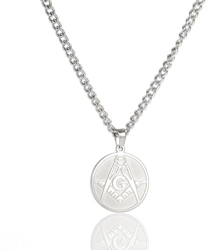 EUEAVAN Freimaurer Halskette für Frauen Männer Freimaurer Kompass Symbol Anhänger Freimaurerschmuck Rund Freimaurer Geschenk Kreativ (rund freimaurerisch silber)