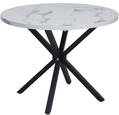 EGOONM Table de Salle à Manger Ronde en Imitation Marbre, Table de Cuisine Moderne avec Pieds en Métal pour Salle à Manger, Cuisine, Salon, etc. (Blanc/Noir)