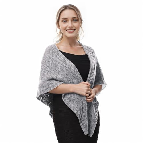 FAD-4U Warmer Winterschal für Damen, mittelalterlicher Vintage-Stil, gestrickt, gemütlich, warm, Damenpullover, Dreieckstuch, Umhang, Grau, Einheitsgröße
