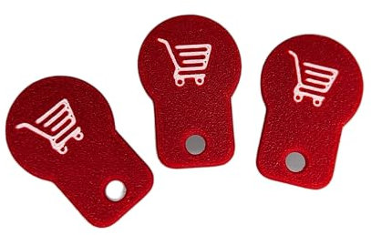 3x mini Einkaufswagenchip sofort abziehen Einkaufswagenlöser Schlüsselanhänger (Einkaufswagen, Rot)