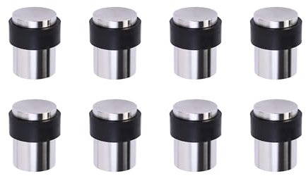 HANDLEZONE® 8 Pack Floor Mounted Door Stop 30mm x 40mm, Collared with Rubber Buffer Stopper, Concealed Fixing - Satin Stainless Steel
