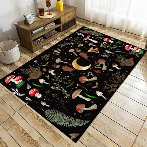Osimiccp Pilzteppich für Schlafzimmer, 150 x 200 cm, rutschfest, weich, Hippie-Mond-Teppich für Wohnzimmer, Jungenzimmer, Spielzimmer, Dekoration
