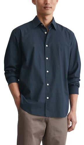 Marc O'Polo Herren Hemd aus Bio-Baumwolle Langarm, Blau (Multi/Dark Navy), L