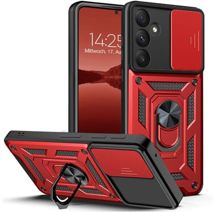 LBH Armor Hülle für Samsung Galaxy A35 5G Case mit Kameraschutz Outdoor Stoßfest Handyhülle 360 Grad Metal Ring Halter Ständer Schutzhülle für Handyhalterung Auto Magnet Rot