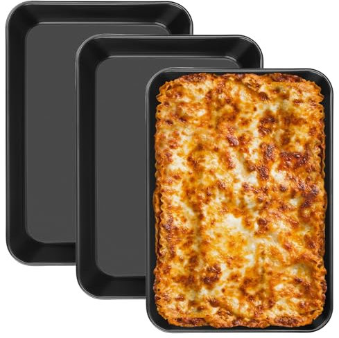 HEIYUET 3er Set Antihaft Backblech 34x24cm, Lasagne Auflaufform Fettpfanne Ofenblech Kuchenblech, 5cm Tiefes Backblech Fettpfanne Backofen Karbonstahl Backform für Brownies, Auflauf, Spülmaschinenfest