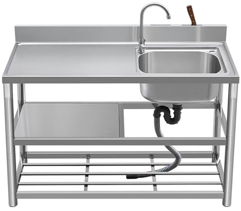 Freistehende Edelstahl Spültisch,Gewerbliche Küchenspüle mit Wasserhahn mit Kalt und Warmwasserschläuchen,Spülbecken für den Außenbereich, Garagenspüle, Für Bar, Hauswirtschaftsraum Und Garage
