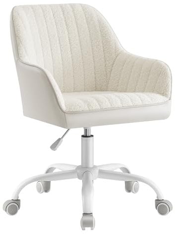 SONGMICS Bürostuhl, Drehstuhl, Sherpa und Kunstleder, Schaumstoffpolsterung, höhenverstellbar, für Arbeitszimmer, Bar, cappuccinobeige-wolkenweiß OBG012W01