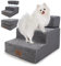 Sytopia Hundetreppe 40 cm hoch 3 Stufen, Hundetreppe für Bett und Sofa für Kleine Hunde, Haustiertreppe waschbar, Schaumstofftreppe, für verletzte ältere Hunde (34cm Höhe, Grau)