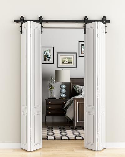 TITECK Kit de quincaillerie pour porte de grange à deux volets de 162,6 cm pour portes de placard, montage latéral de 1,6 m pour portes pliantes de 38,1 cm, facile à installer (porte non incluse)