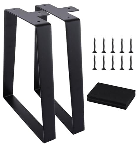 ZOFUN 2 Pcs Metal Table Legs, 40 x 18 x 17 cm Coffee Table Legs with Foam Floor Protectors, Trapezoidal Black Table Legs with Screws, Iron Furniture Legs for Home Office Table Desk Bar Furniture