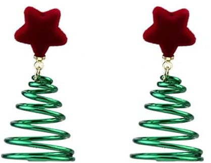 Boucles d'Oreilles Pendantes En Forme d'Étoile Rouge Et d'Arbre De Noël Pour Femme Couronne Torsadée En Velours Hypoallergénique Décoration De Festival De Noël Bijoux De Décoration
